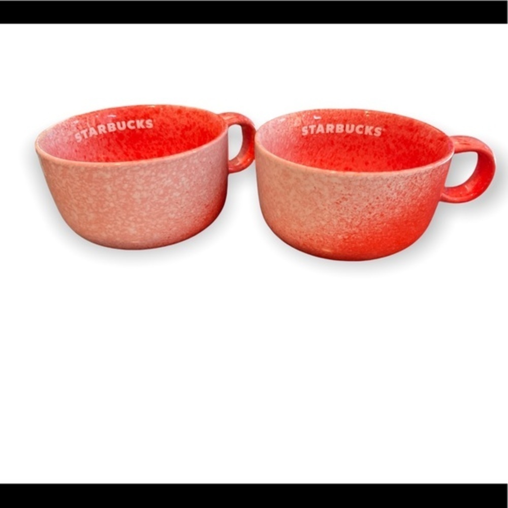 Two Starbucks Holiday Red/Burnt Orange Speckled Ombre 2 Mugs